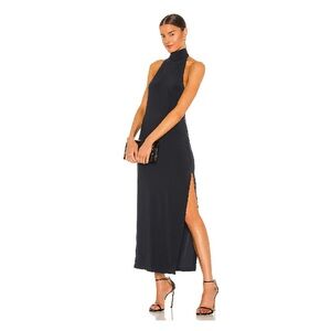 Norma Kamali Black High-Neck Maxi Dress with Side Slit